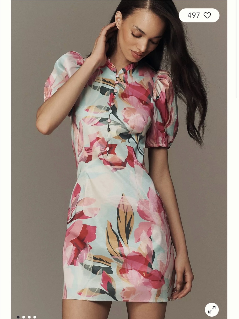 Hutch Flurie Puff-Sleeve Mini Dress in Pink & Mint